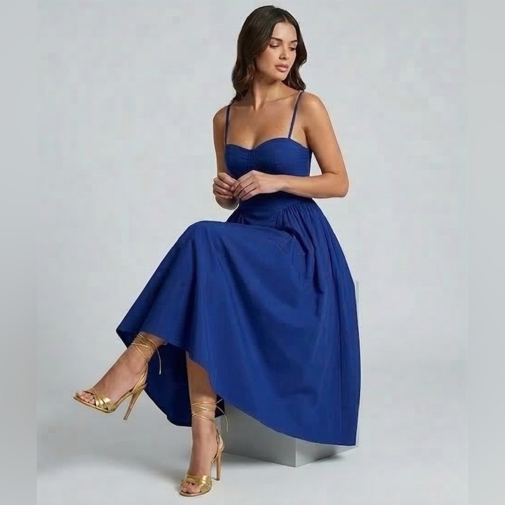 Elegant Corset-Style Midi Dress in Blue - Picture 5 of 6
